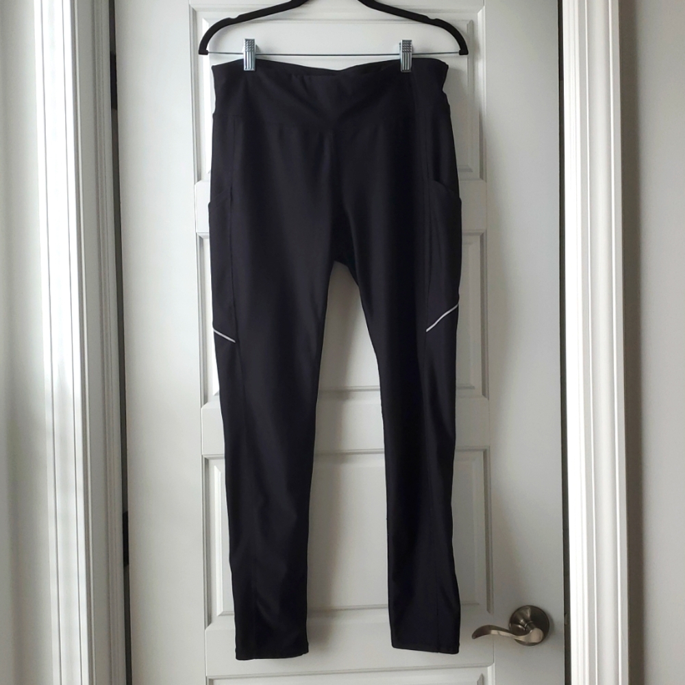 Xersion Black Athletic Leggings with Reflective Stripes (Women's L)